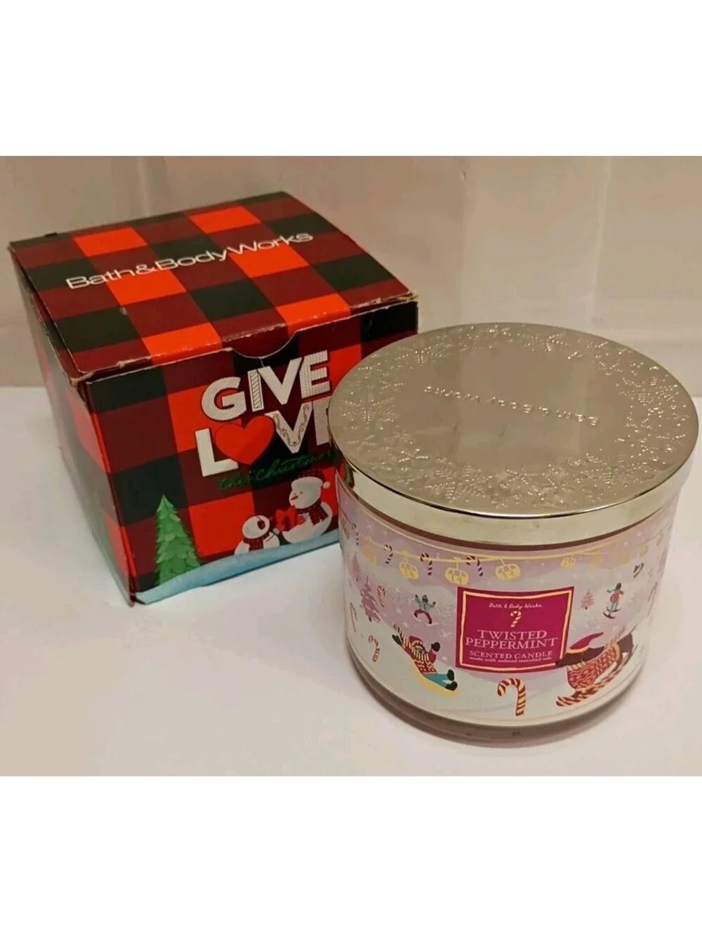 New W/ Box~Bath & Body Works 3 Wick Scented Candle TWISTED PEPPERMINT 14.5  oz